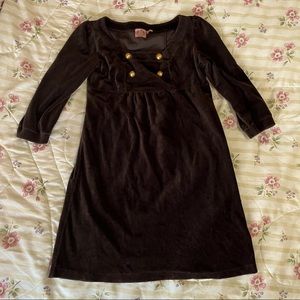 Juicy Couture chocolate brown velour babydoll dress with gold buttons